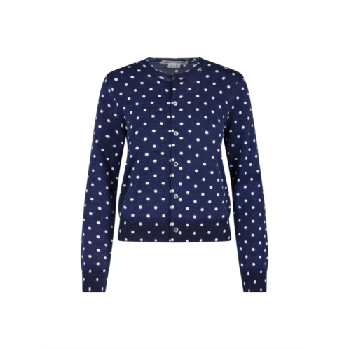 COMME DES GARCONS navy polka dot button-down cropped sweater