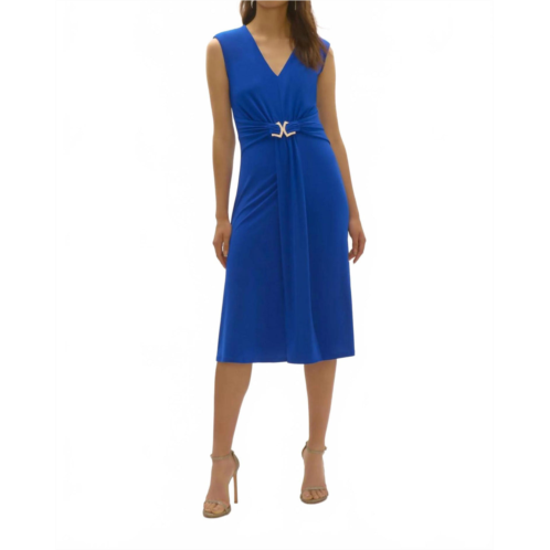 Joseph Ribkoff ruched sleeveless a-line dress in royal sapphire