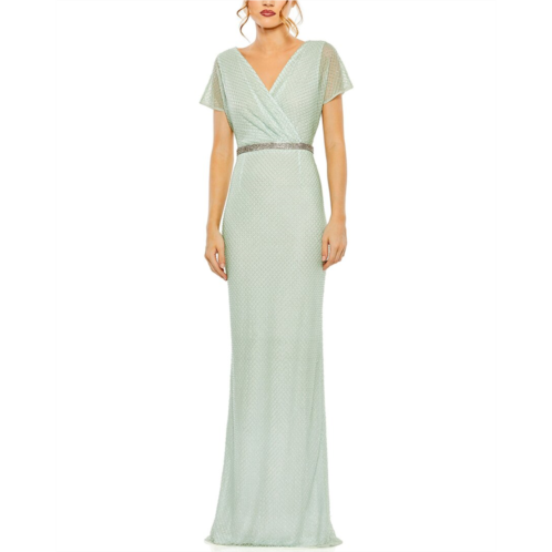 Mac Duggal beaded v-neck gown