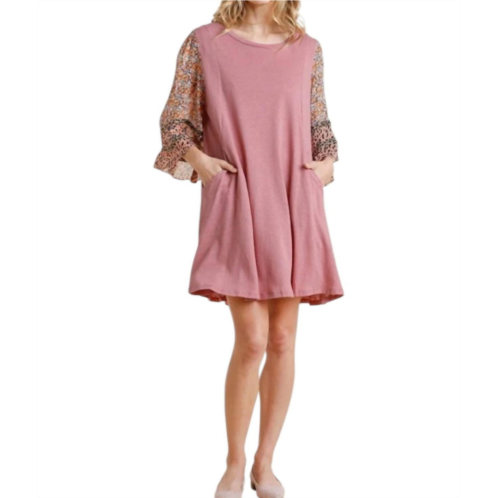 Umgee mixed print bell sleeve dress in rose