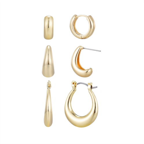 Adornia 14k gold plated set of 3 hoop earrings set