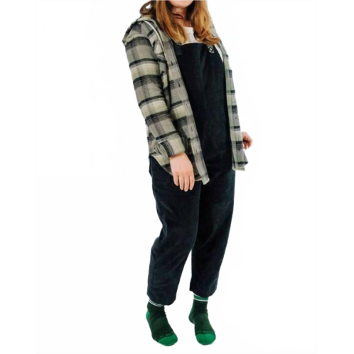 KAVU jess flannel button down hoodie in misty night