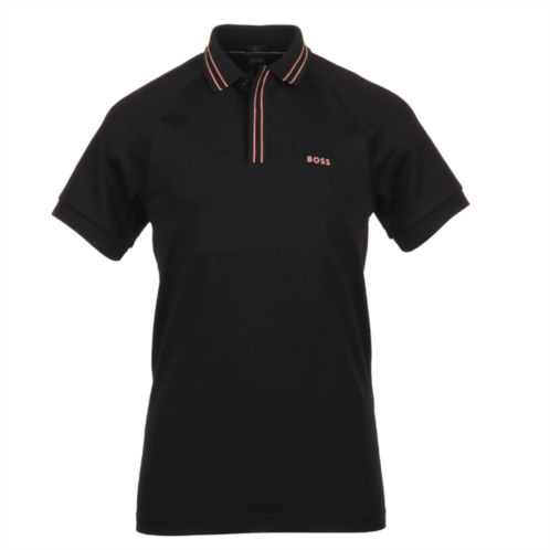 Hugo Boss mens paule 2 slim fit cotton polo t-shirt w/ pink stripes black