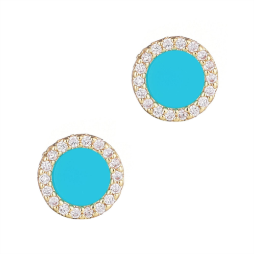 Adornia 14k yellow gold plated turquoise circle cz halo stud earrings