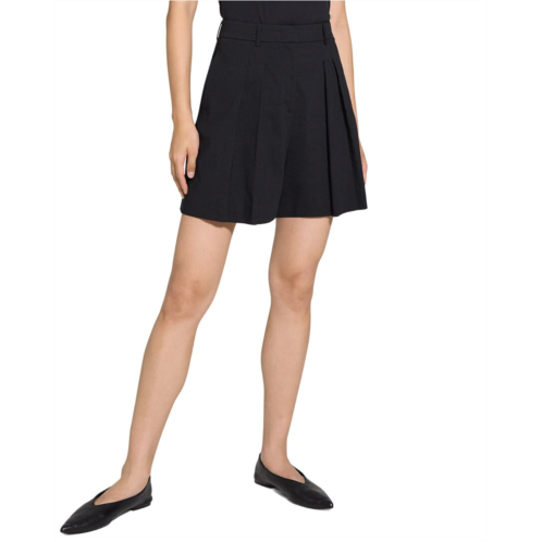 Theory linen-blend pleated short