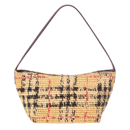 Burberry margate mini raffia & leather shoulder bag