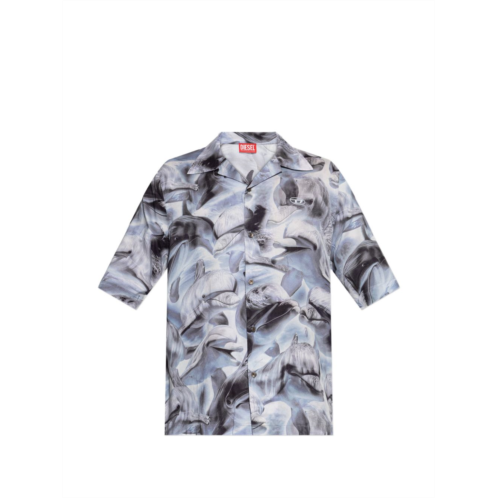 DIESEL short-sleeved shirt with grey dolphin print