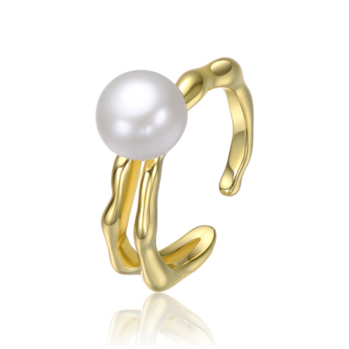Rachel Glauber 14k gold plated with curved design and pearl accent open-style ring