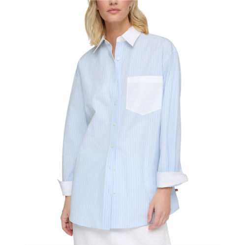 Lafayette 148 New York contrast collar boyfriend overshirt