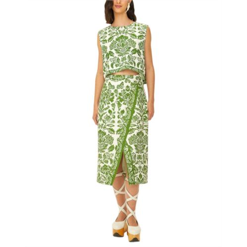 FARM Rio linen-blend delicate tapestry midi skirt