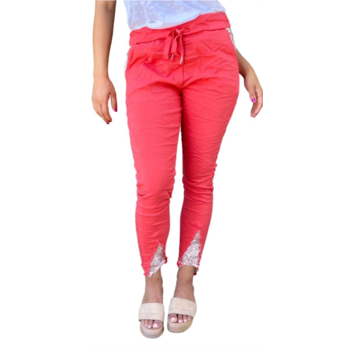 GIGI MODA ricamo tie-waist pants in coral