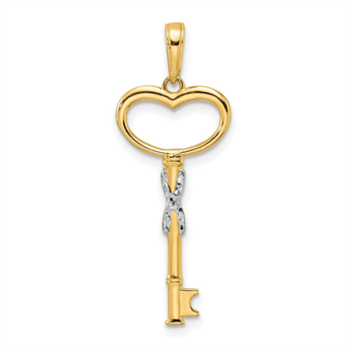 Diamond2Deal 14k yellow gold white rhodium diamiond-cut heart key pendant