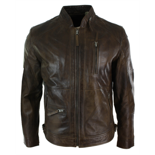 TruClothing biker leather jacket olive