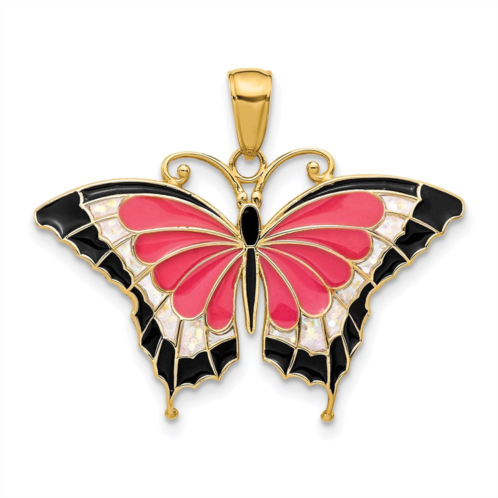 Diamond2Deal 14k yellow gold pink enameled butterfly pendant