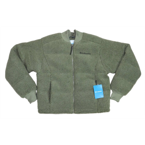 Columbia womens full zip insulated faux sherpa fleece jacket in stone green