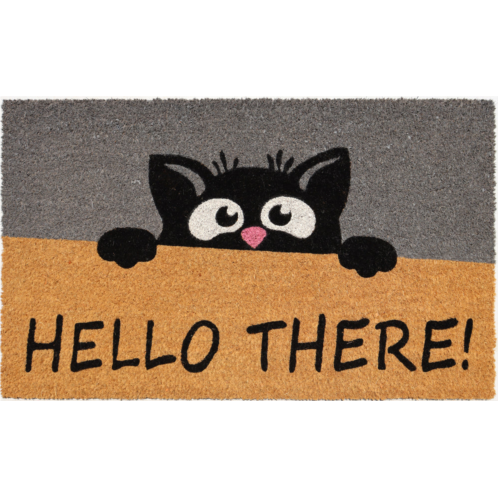 Imports Decor hello there cat coir door mat cute black cat coconut fiber doormat with non-slip pvc backing funny indoor outdoor entryway rug