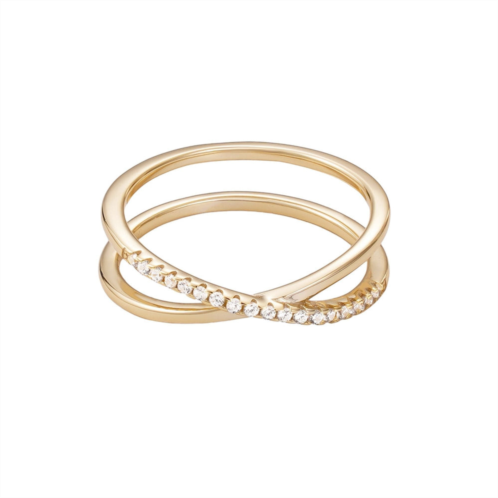 Adornia Fine 14k gold vermeil .925 sterling silver cz crossed half eternity band ring