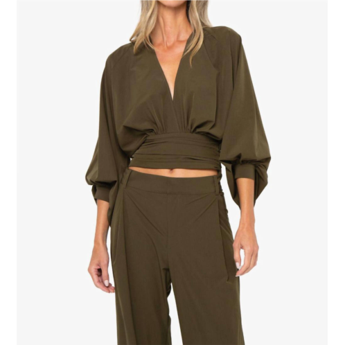 JBQ eleonor three-quarter sleeve top in moss