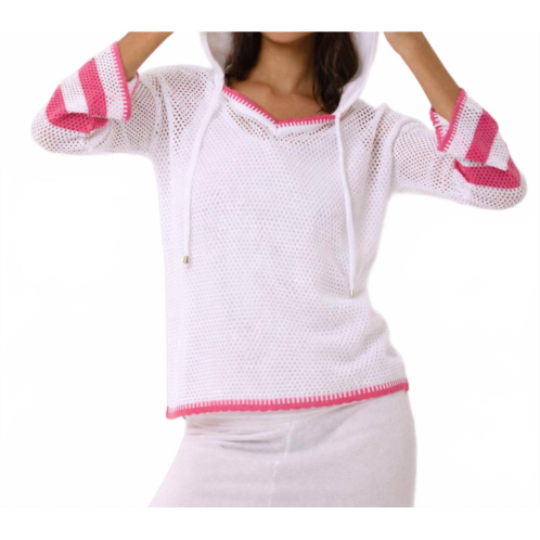 Angel Apparel crochet v-neck hoodie in white/petal