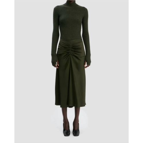 VICTORIA BECKHAM gathered waist midi skirt in dark olive