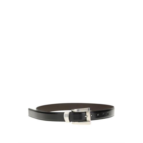 VERSACE narrow silk and nylon belt with polished silver buckle