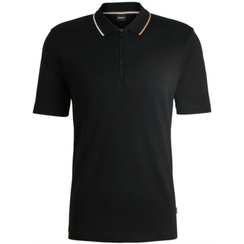 Hugo Boss mens paras 300 short sleeve zipper polo black