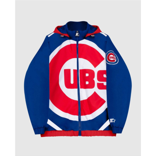 Starter mens chicago cubs hooded nylon full zip jacket in blue