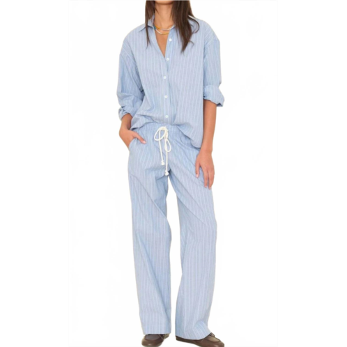 XIRENA brinna wide-leg pull-on pant in chambray teal stripe