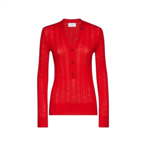Salvatore Ferragamo womens gancini knit sweater in red