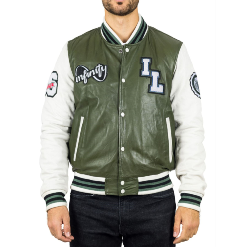 TruClothing genuine leather bomber jacket baseball letterman coat