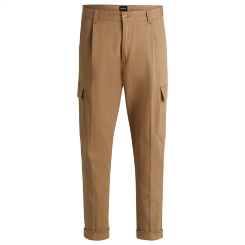 BOSS tapered-fit cargo trousers in herringbone stretch cotton