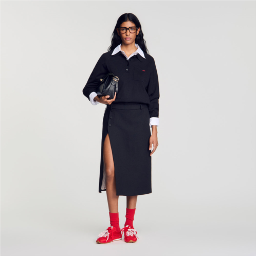 Sandro mid-length slit wool skirt