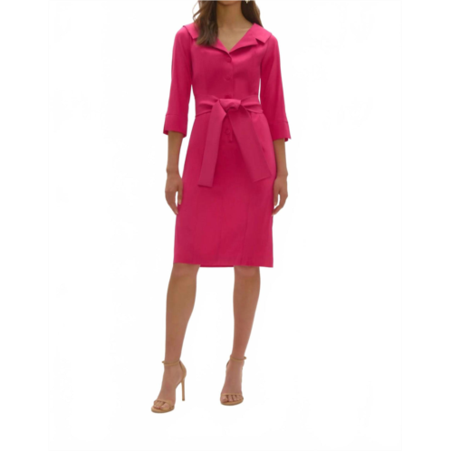 Joseph Ribkoff belted stretch taffeta shirt dress in geranium