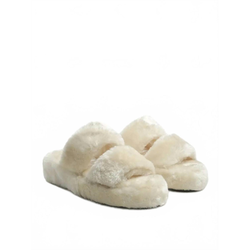 London Rag womens fur slip-on flats in white