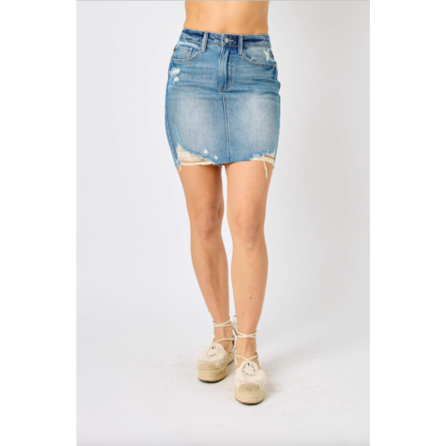 Judy Blue rigid magic destroy skirt in medium wash