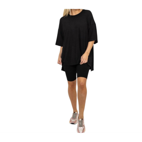 Karlie ribbed crew knit tunic top in black