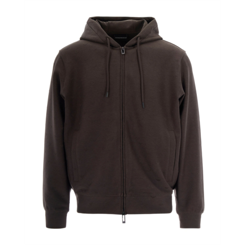 EMPORIO ARMANI jacquard eagle logo hoodie with adjustable hood and zip closure