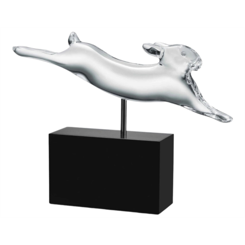 Baccarat 2610093 pompon crystal running rabbit figurine with stand