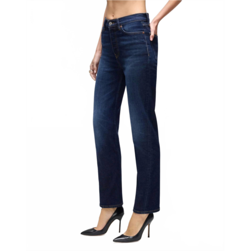 RE/DONE twisted stove pipe jeans in dark lady blue