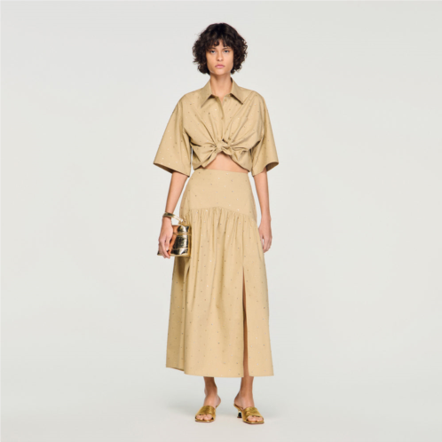 Sandro maxi rhinestone cotton skirt