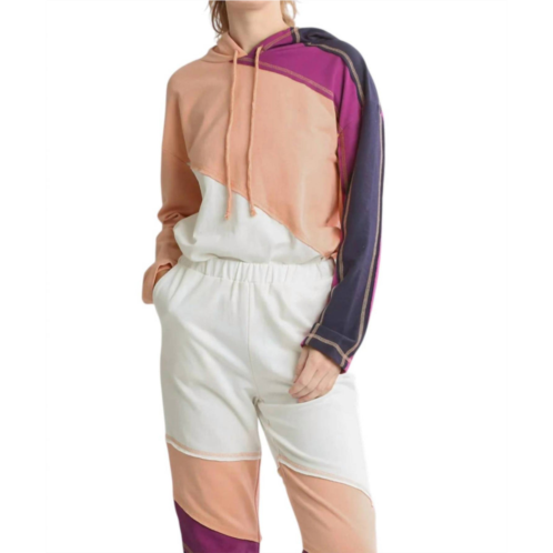 Umgee french terry colorblock stitch detail sweater in magenta mix