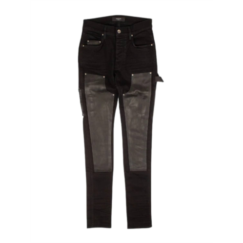 Amiri mens denim leather workman pants in black