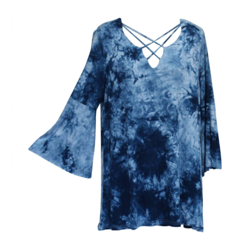 Umgee crossed tie dye bell sleeve top in blue