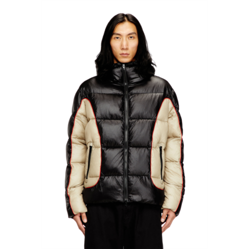 Diesel hooded puffer jacket in shiny ripstop
