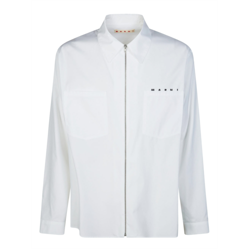 MARNI white front zipper classic collar shirt
