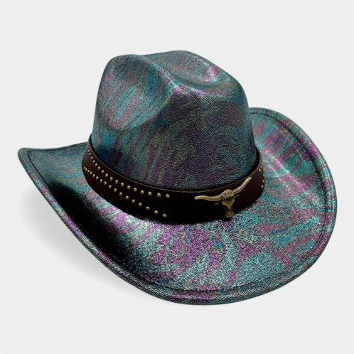 FASHNZFAB steer head accent studded faux leather band western cowboy hat