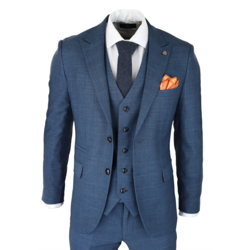 Paul Andrew viceroy 3 piece check blue suit