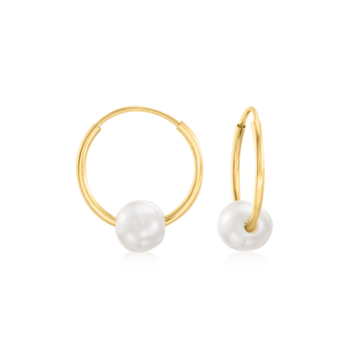 RS Pure by ross-simons 5-6mm cultured pearl removable hoop earrings in 14kt yellow gold