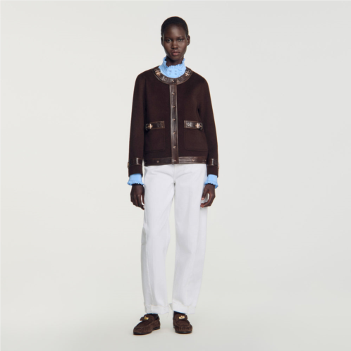 Sandro short coat with leather details