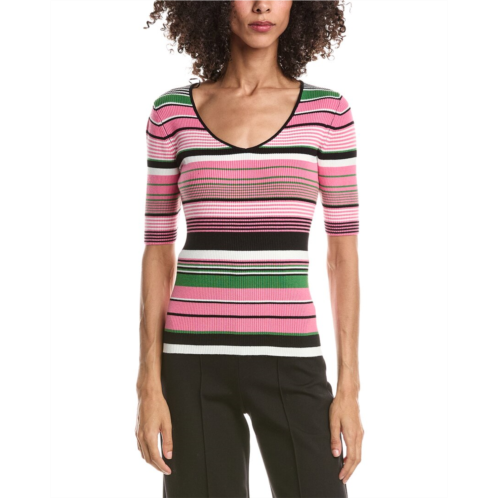 T Tahari elbow sleeve variegated rib v-neck pullover